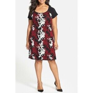 New Womens NWT Taylor Dress 2X Plus Sweater Black White Dark Red Soft Flowers